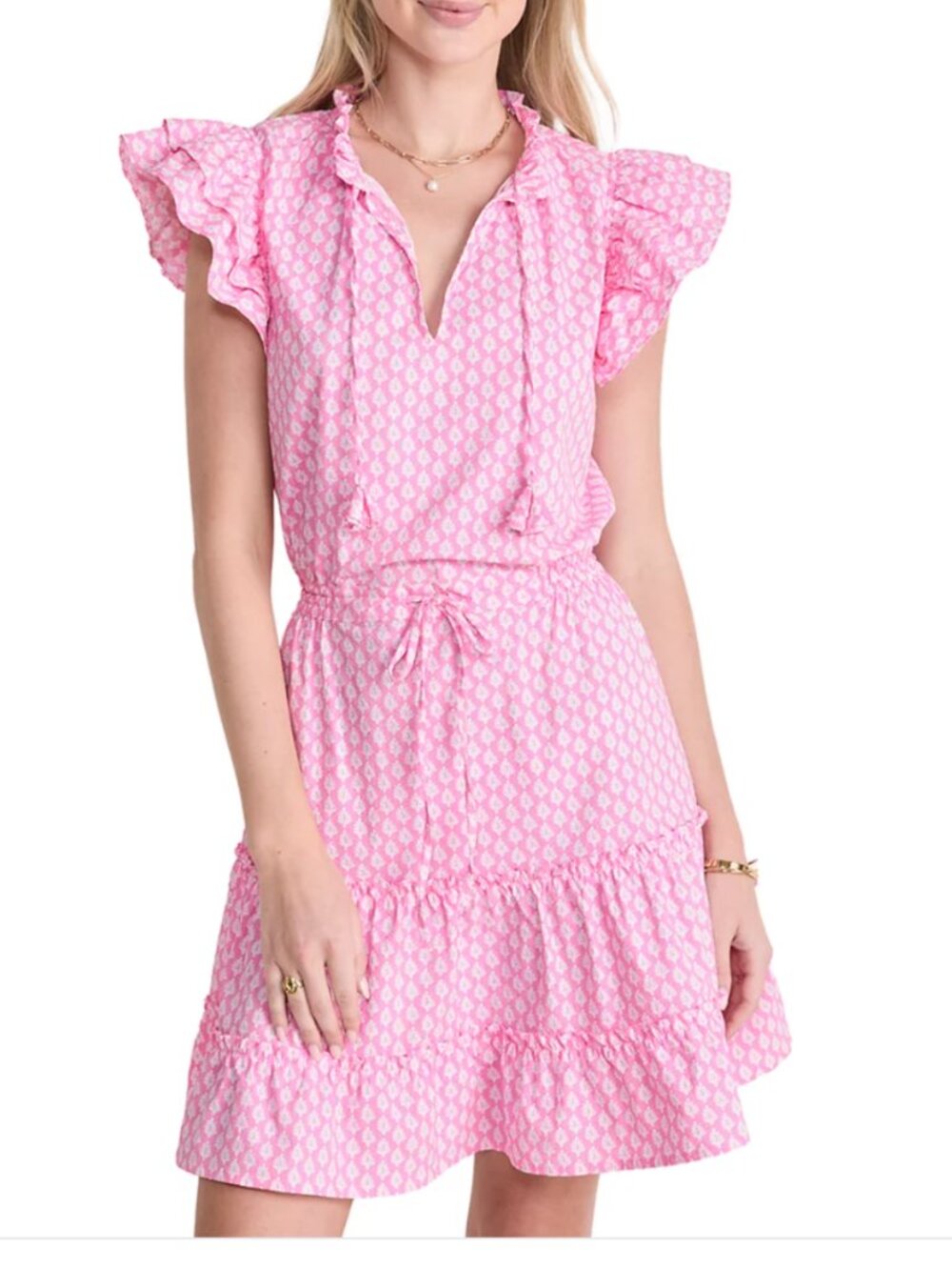 Vineyard Vines Harbor Smocked Waist Dress pink floral performance short sleeve S